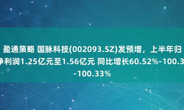 盈通策略 国脉科技(002093.SZ)发预增，上半年归母净利润1.25亿元至1.56亿元 同比增长60.52%-100.33%